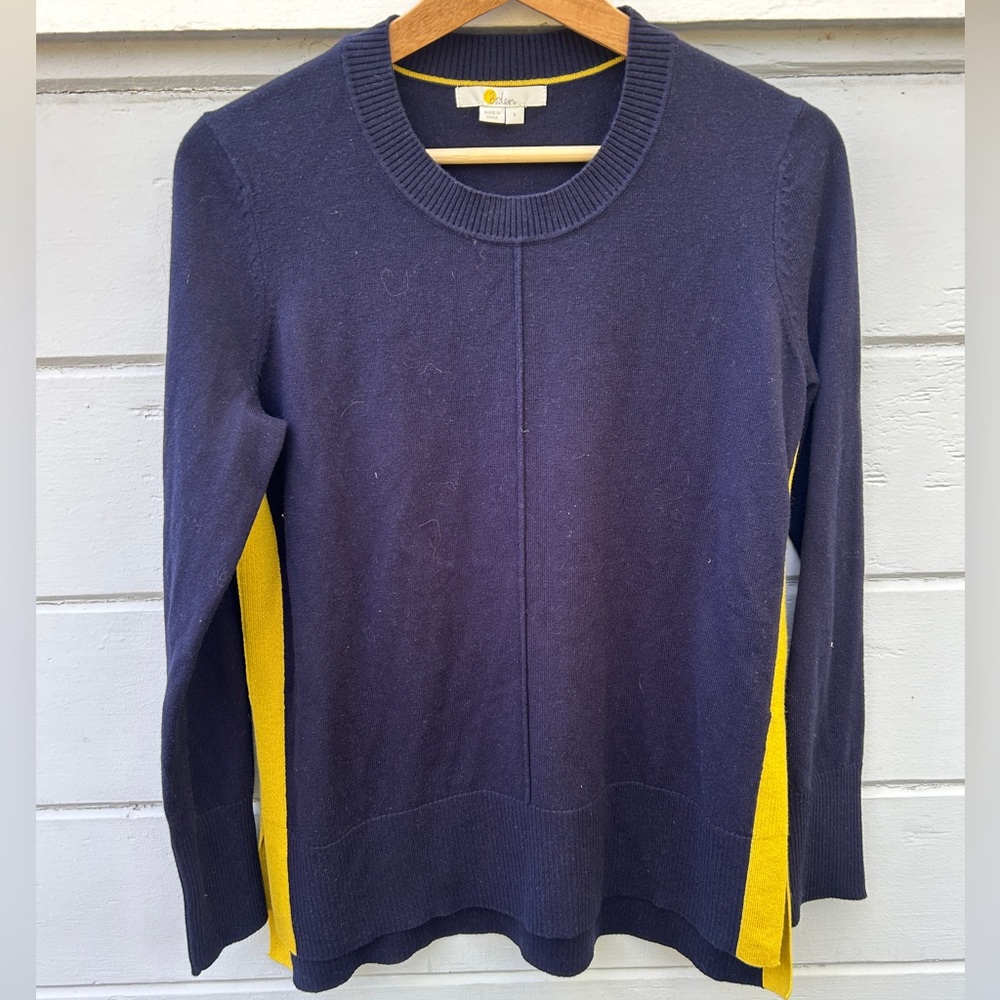 Boden Navy Sweater with Yellow Trim
